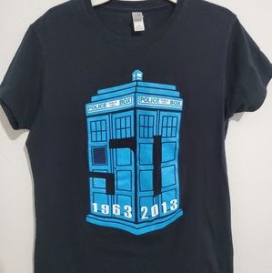 Doctor Who 50th anniversary shirt, black and Tardis blue, US large